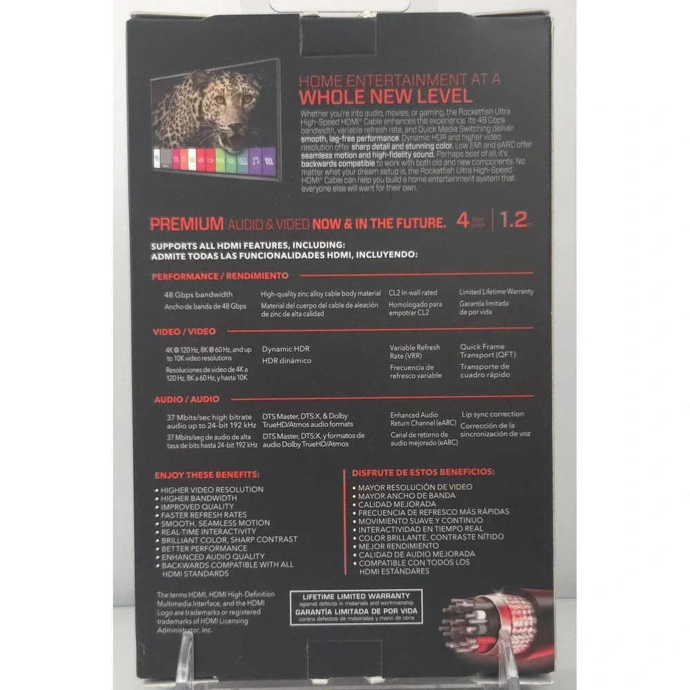 Rocketfish - 4ft 8K Ultra High Speed HDMI 2.1 Certified Cable - RF-HG04N19 - NEW